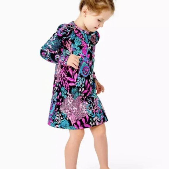 Lilly Pulitzer Girls Mini Jansen Dress Onyx Twilight Coral L (8-10) NWT - Picture 4 of 8